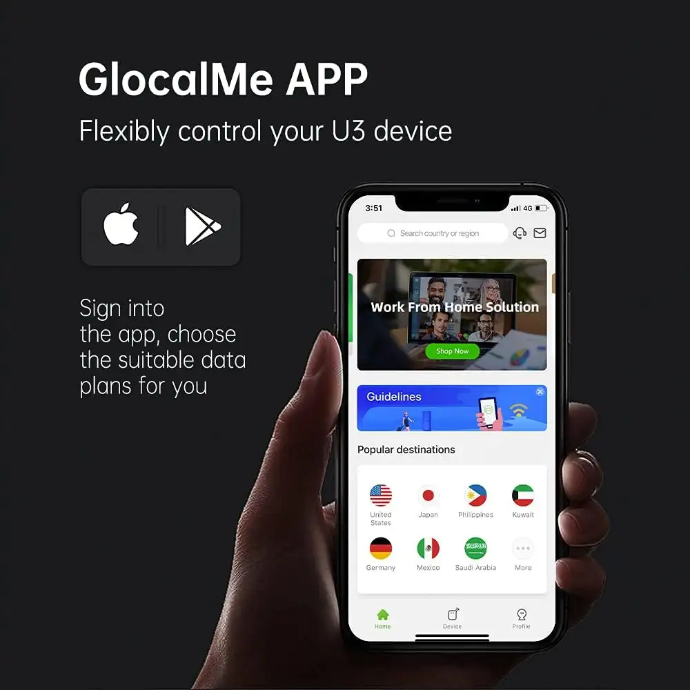 GlocalMe U3 4G LTE, 200+ Countries, No SIM Card Needed, 10 Connected Devices, 1GB Data 30 Days, U3 Black - 61URU61
